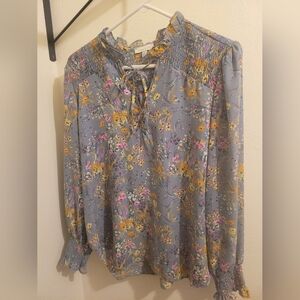 alex & lili Floral Print Blouse - Gray and Yellow